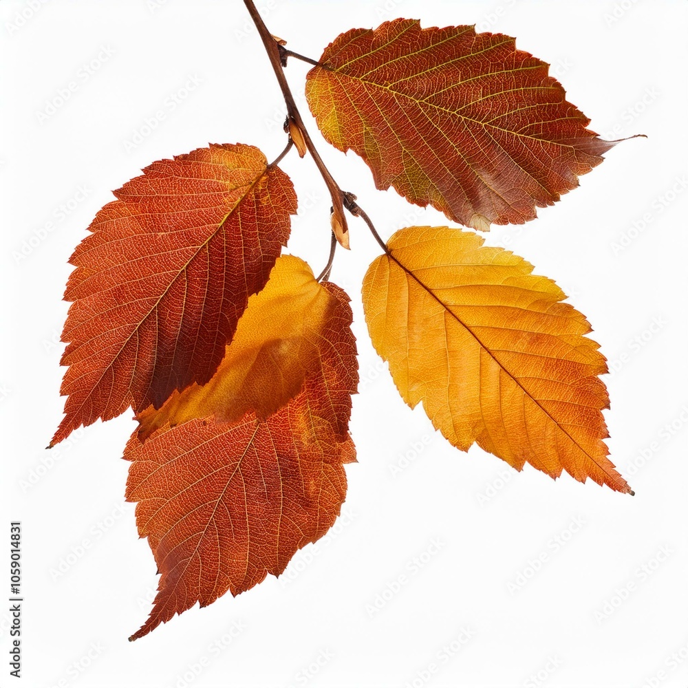 Autumn fall leaves on a branch isolated on transparent or white background Autumn fall leaves on a branch isolated on transparent or white background