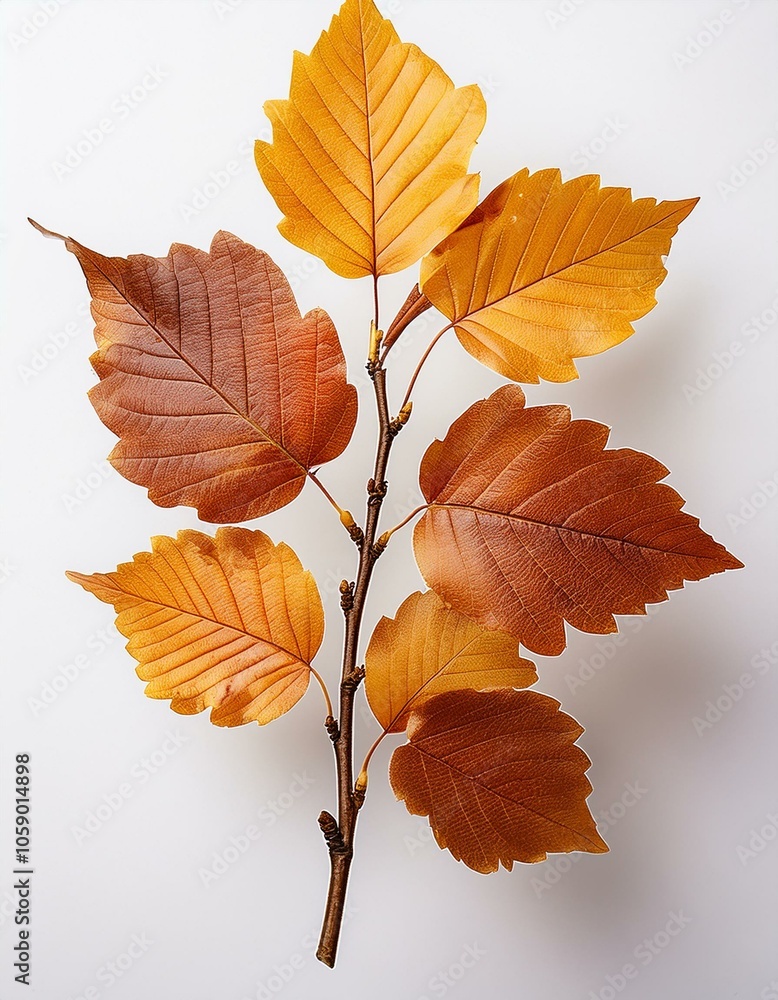 Obraz premium Autumn fall leaves on a branch isolated on transparent or white background