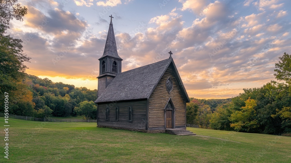 Charming Wooden Church Surrounded by Nature Charming Wooden Church Surrounded by Nature