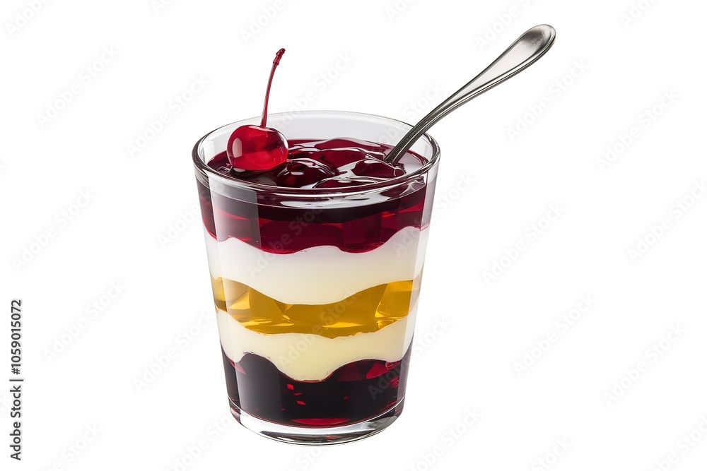 a glass cup filled with a multi-layered jellies dessert a glass cup filled with a multi-layered jellies dessert