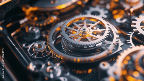 Wallpaper Mural A steampunk-themed clockwork mechanism with gears, cogs, and metallic details in vintage tones. Torontodigital.ca