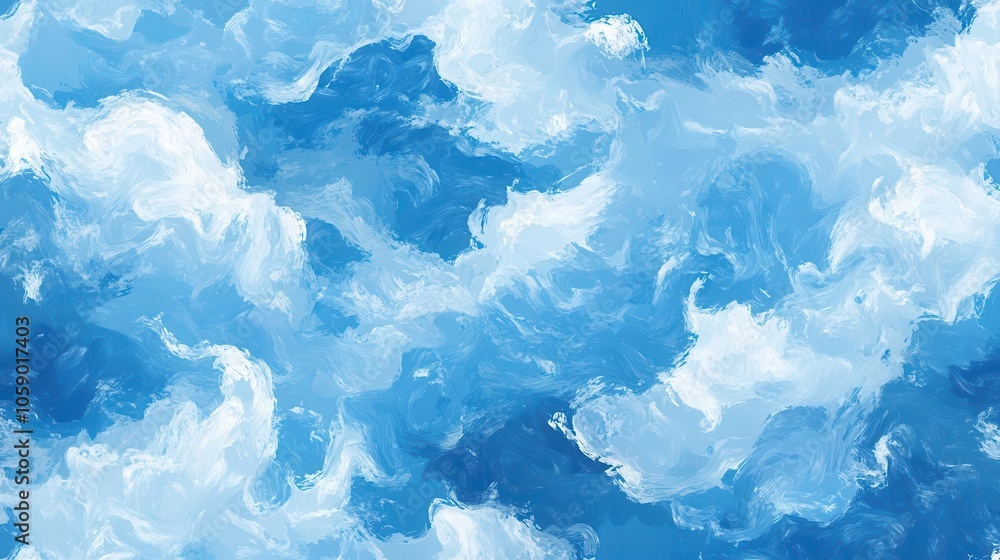 Obraz premium seamless vector pattern illustrating an impressionist-style depiction of a turbulent blue sky, full of dynamic brush strokes and depth, perfect for fabric or wallpaper designs