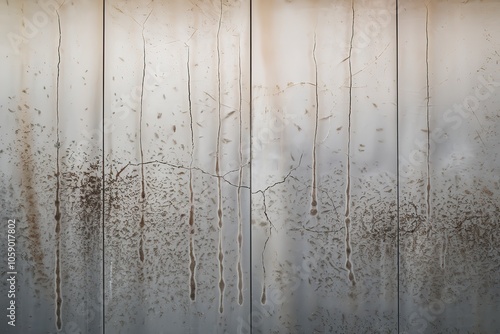 A photo of a silver-colored wall with visible cracks and stains