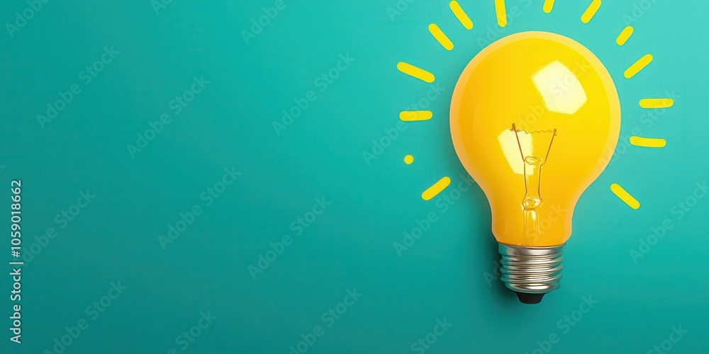 Yellow light bulb glowing brightly on a teal background, symbolizing creativity and innovation. Yellow light bulb glowing brightly on a teal background, symbolizing creativity and innovation.