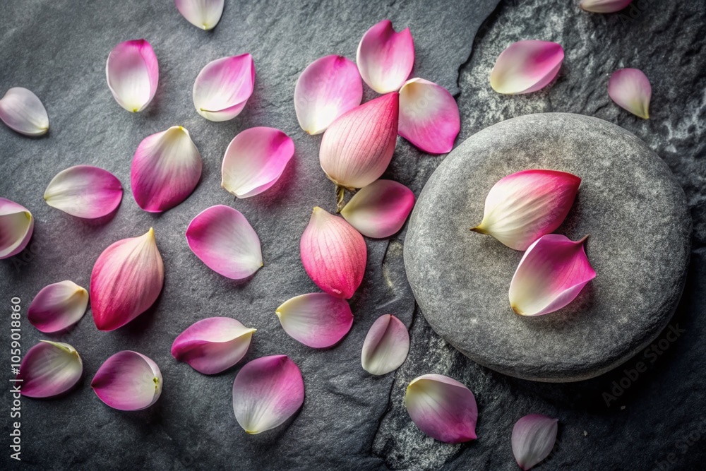 Time's caress, lotus petals frozen in stone's embrace, abstract art. Time's caress, lotus petals frozen in stone's embrace, abstract art.