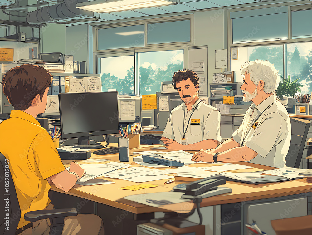 Illustration of office workers having a meeting Illustration of office workers having a meeting