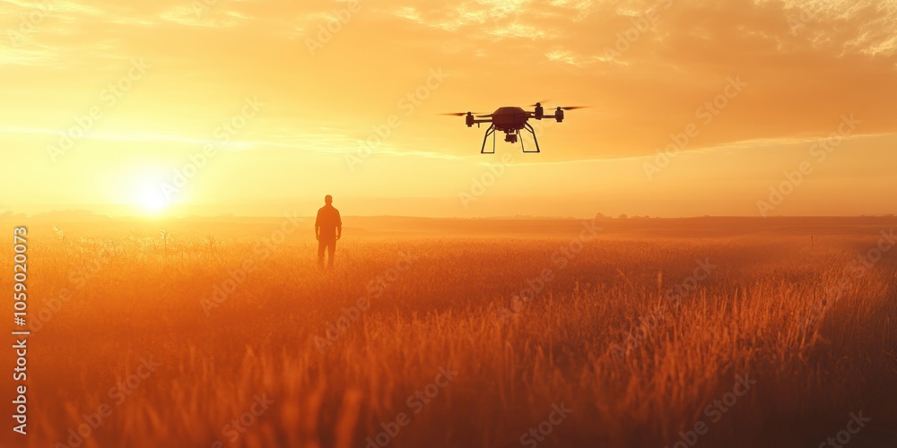 Drone Sunset Field. Drone Sunset Field.