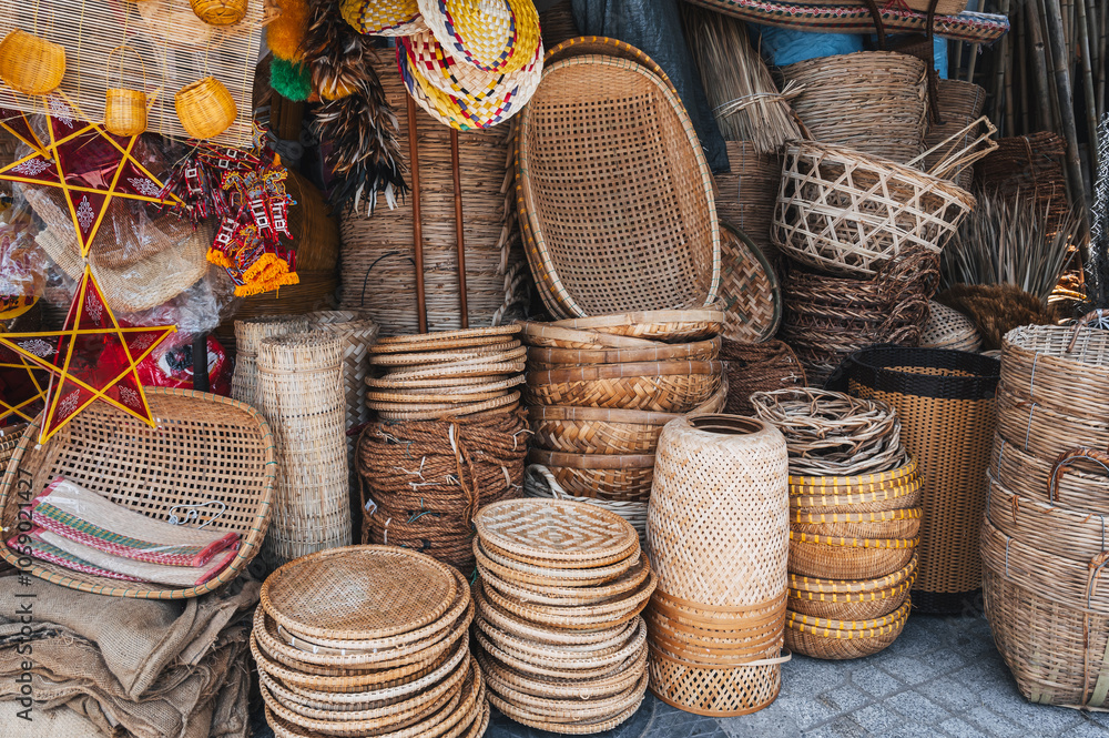 there are many hand-woven bamboo baskets on the market in Asia. there are many hand-woven bamboo baskets on the market in Asia.