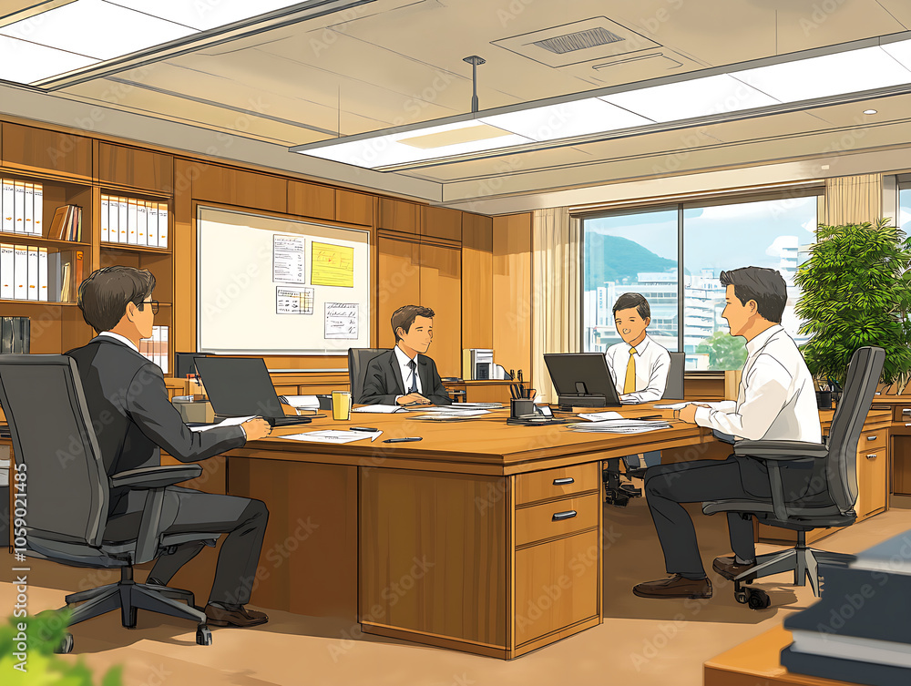Illustration of office workers having a meeting Illustration of office workers having a meeting