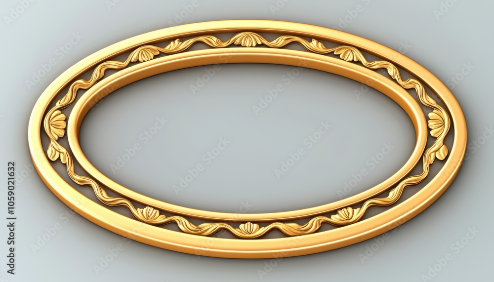 An ornate golden oval frame featuring intricate detailing, suitable for showcasing artwork or photographs. An ornate golden oval frame featuring intricate detailing, suitable for showcasing artwork or photographs.