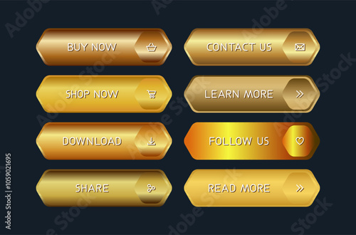 Golden CTA buttons set.
