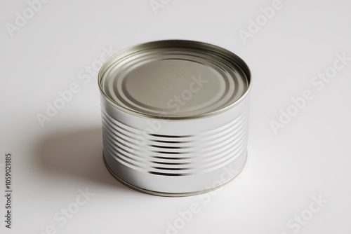 an unopened tin can with a sleek, blank label