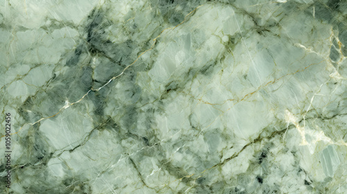 A close-up view of a textured green marble slab, showcasing intricate white veins across the surface, offering a natural and elegant aesthetic touch for decor. photo