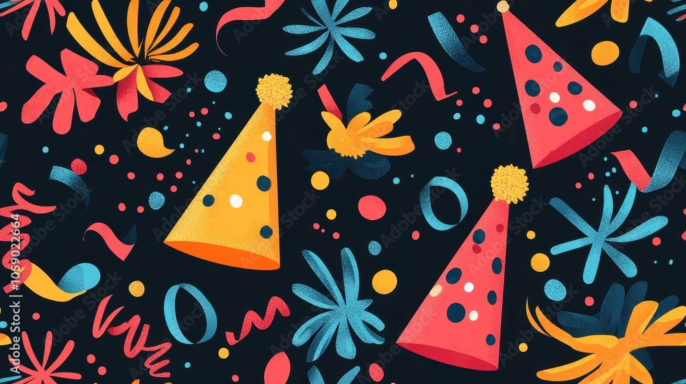 Fototapeta premium Colorful Party Hats and Festive Decorations Background
