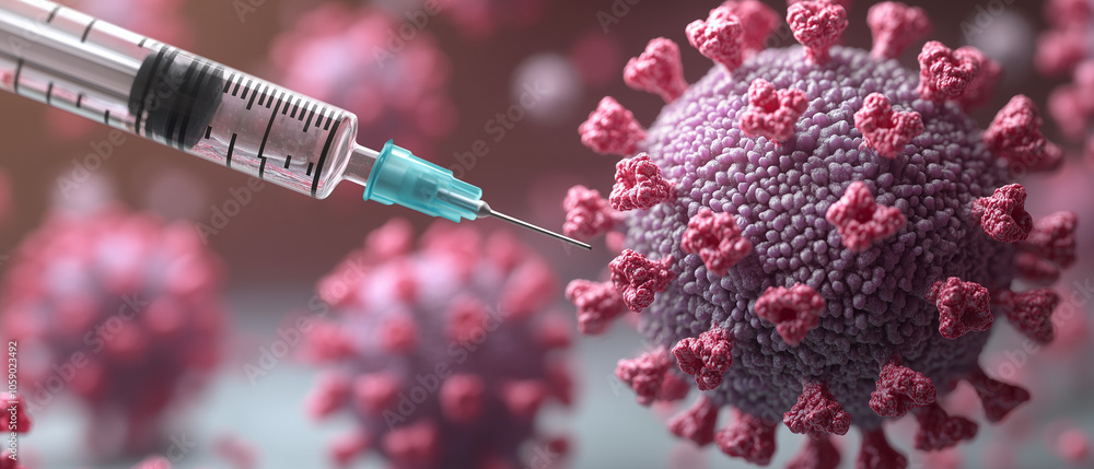 Syringe and Coronavirus. Syringe and Coronavirus.