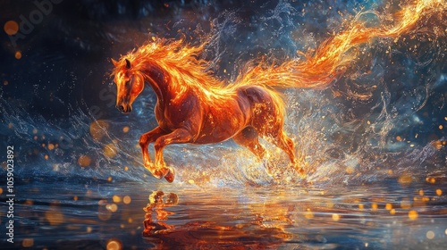 Fire Horse Running on Water
