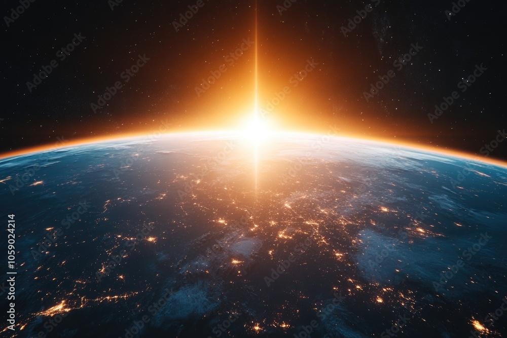 Obraz premium Solar eclipse seen from space with digital glow effect