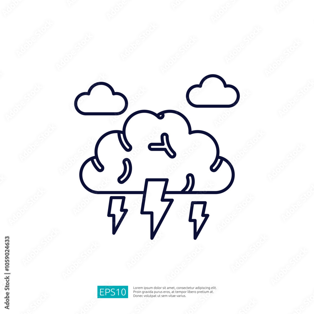 The image depicts a stylized cloud with lightning bolts and two smaller clouds, representing a stormy weather scenario. The image depicts a stylized cloud with lightning bolts and two smaller clouds, representing a stormy weather scenario.
