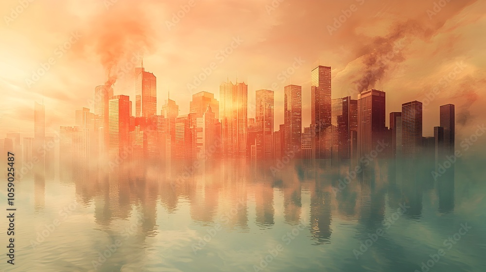 Fototapeta premium Distorted Cityscape Symbolizing Rising Temperatures and Urban Heat Islands
