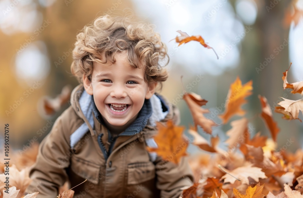 Boy Laughing in Autumn Forest Boy Laughing in Autumn Forest