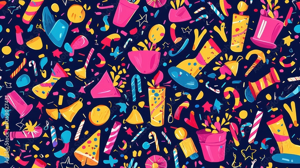 Colorful Festive Pattern with Party Elements Colorful Festive Pattern with Party Elements