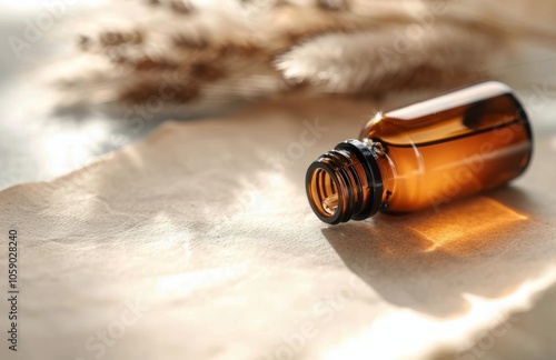 Brown Glass Essential Oil Bottle on Fabric