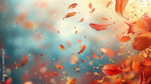 Red And Orange Autumn Leaves Falling Through The Air
