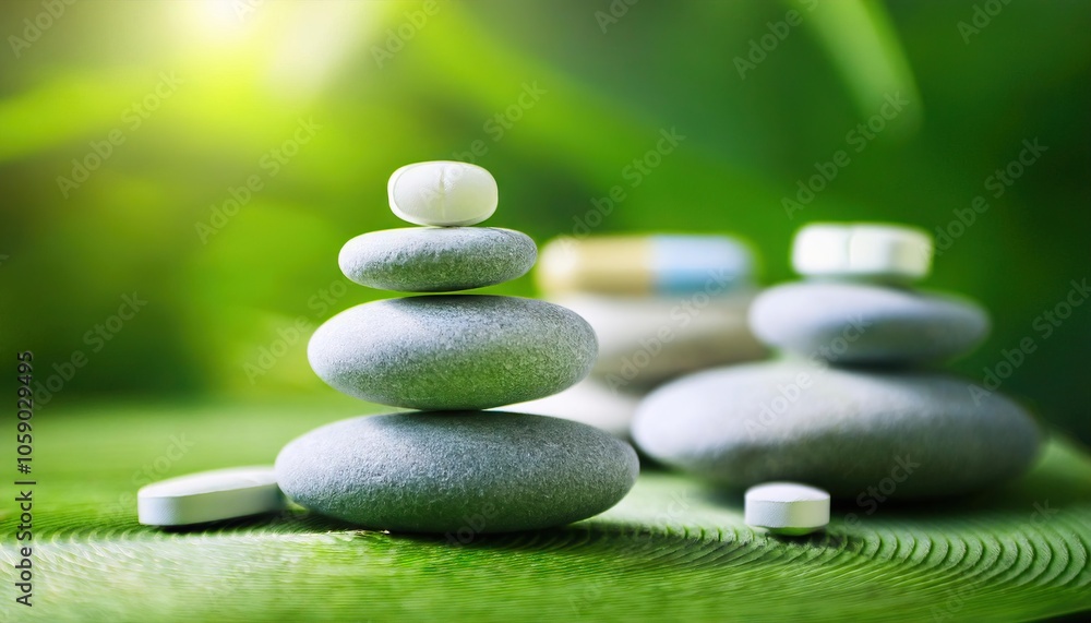 Medicine pills stacked in balance, tranquility and meditation. Zen background Medicine pills stacked in balance, tranquility and meditation. Zen background