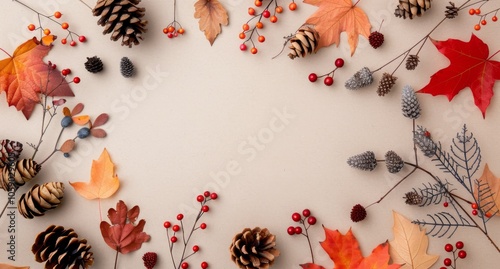 Autumnal Arrangement on Beige Background