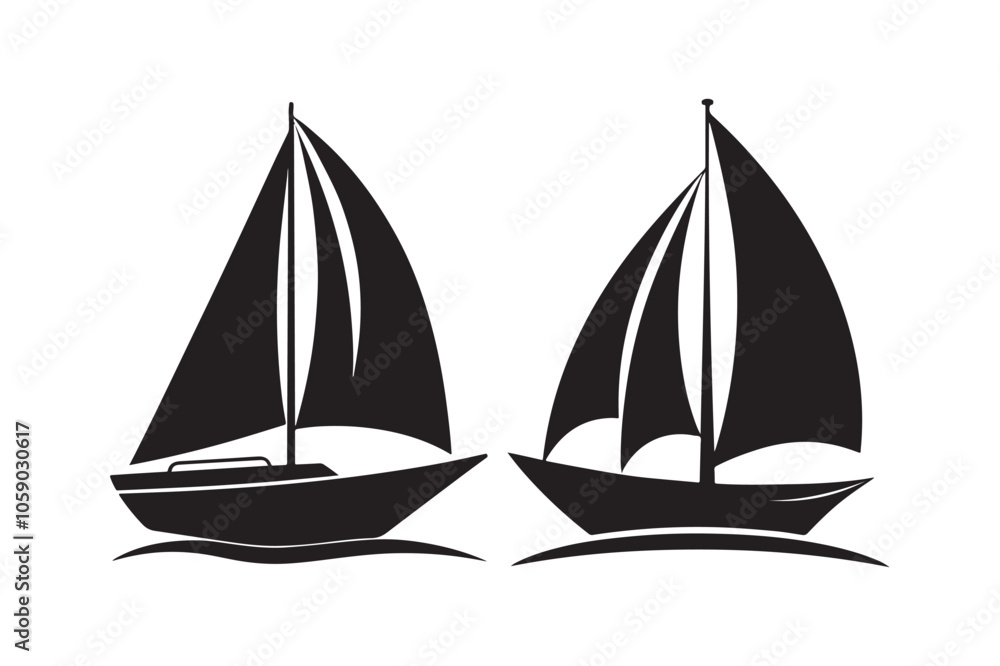 Fototapeta premium Sailing Boat silhouette vector illustration, Sailing Boat silhouette Bundle 