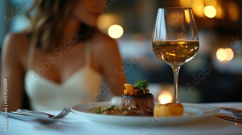 Smiling woman enjoying dinner at a cozy restaurant with candlelight ambiance