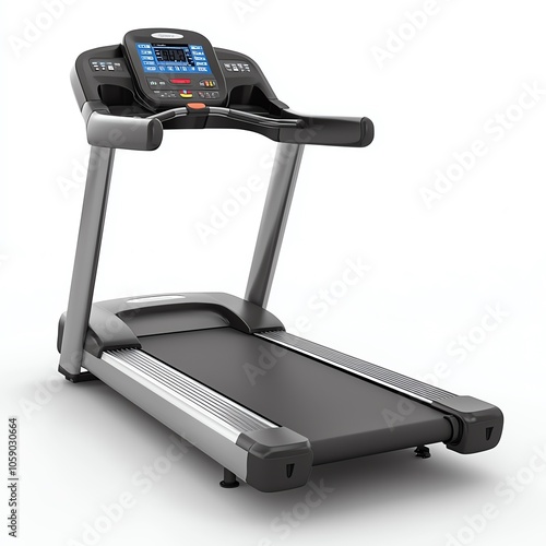 Treadmill with digital display, ideal for home workouts and fitness routines, white isolate background.