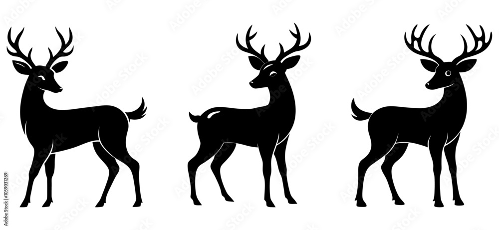 black vector deer silhouette white background black vector deer silhouette white background