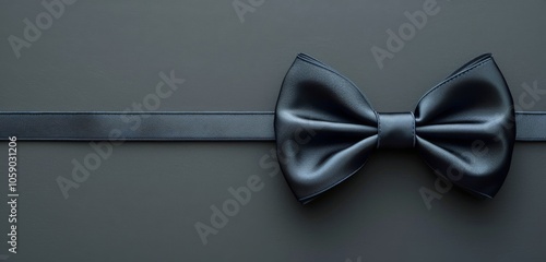 Black Bow Tie With Ribbon on Gray Background