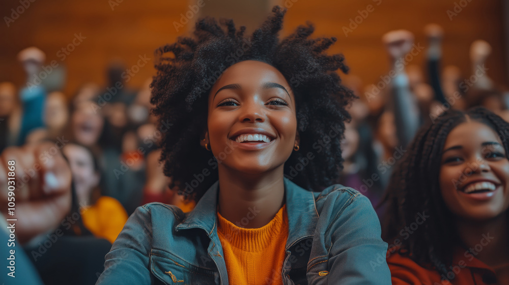 A joyful black family enjoying a lively gathering at a community event indoors A joyful black family enjoying a lively gathering at a community event indoors
