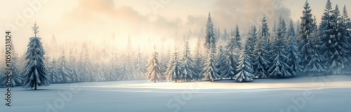 Snowy Forest Scene At Sunrise