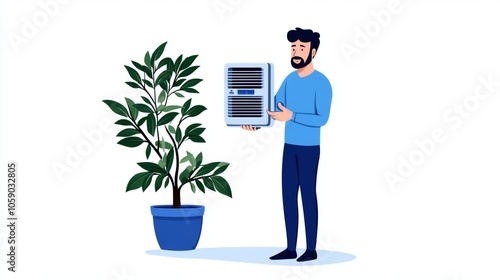 Man Holding Air Conditioner Unit for Home Cooling