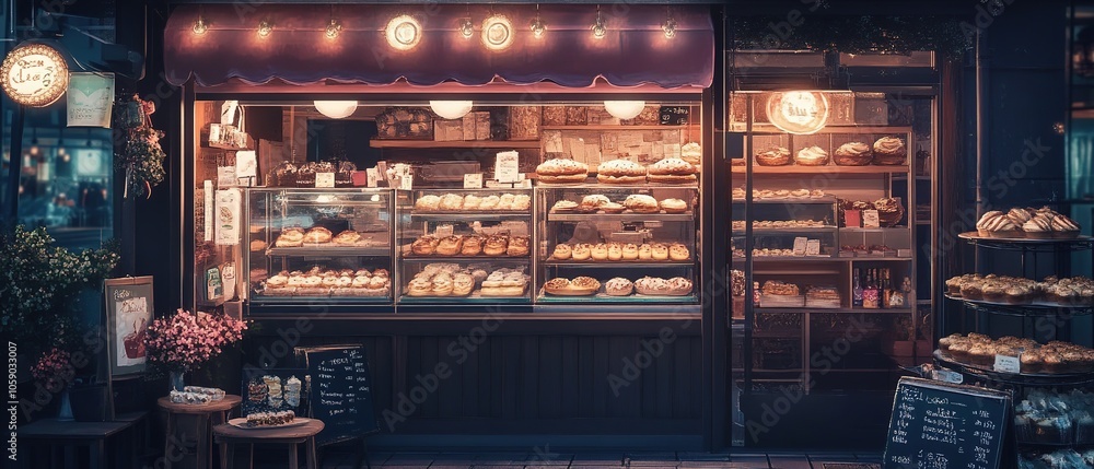 Cozy bakery interior filled with an array of fresh pastries and breads, inviting customers on a sunny afternoon in a bustling neighborhood Cozy bakery interior filled with an array of fresh pastries and breads, inviting customers on a sunny afternoon in a bustling neighborhood