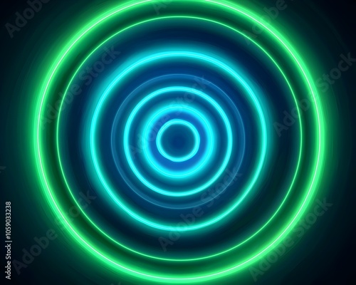 Mesmerizing Neon Concentric Circles Radiating Outward Glowing in Vibrant Greens and Blues