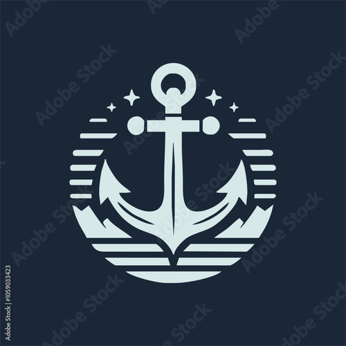 ship anchor emblem, black isolated silhouette vector