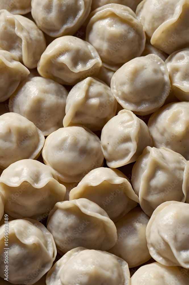 Handmade Boiled Dumplings Close-up - Traditional Cuisine Concept with Textured Surface and Uniform Shape, Perfect for Culinary and Cultural Discussions Handmade Boiled Dumplings Close-up - Traditional Cuisine Concept with Textured Surface and Uniform Shape, Perfect for Culinary and Cultural Discussions