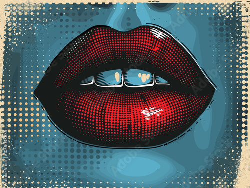 Close up of a woman's lips with a red lip liner. The lips are painted red and the woman's mouth is open. The lips are very prominent in the image and the woman's face is not shown