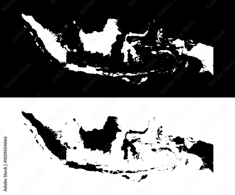Naklejka premium Indonesia map silhouette. Black and white concept. vector illustration.