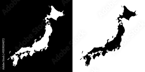 Japan map silhouette. Black and white concept. vector illustration.