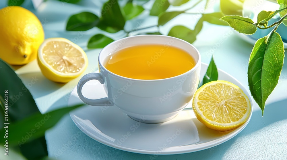 Refreshing Lemon Tea in a Sunlit Setting Refreshing Lemon Tea in a Sunlit Setting