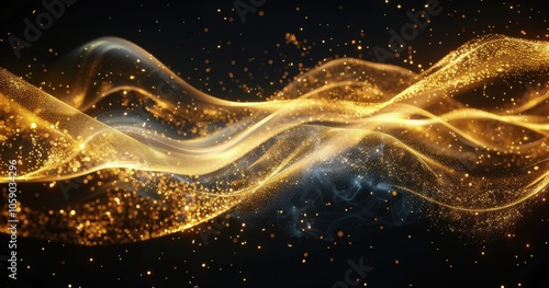 Abstract Gold Glitter Wave Background