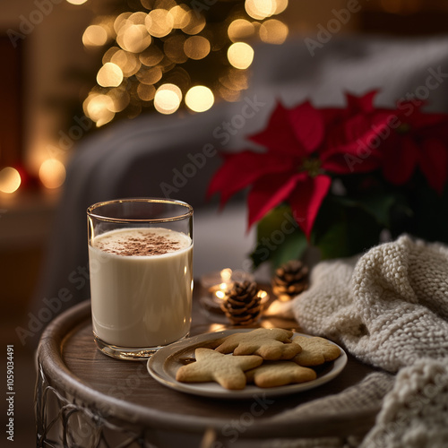 Coquito with Cookies and Holiday Decor in Festive Setting