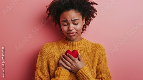 A person feeling anxious with a racing heart, trying to interpret whether it's due to excitement or fear photo