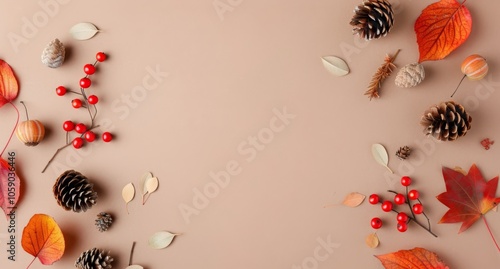 Autumnal Arrangement on Beige Background