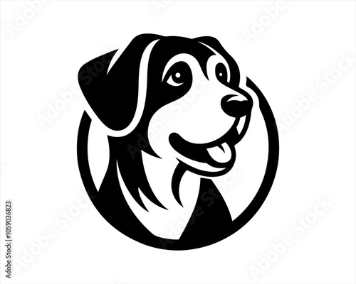 Dog head logo design template. Vector illustration. Simple silhouette. Flat style. Cartoon dog logo. Animal logotype concept. 